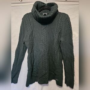 Eddie Bauer Green Cable Knit Turtleneck Sweater